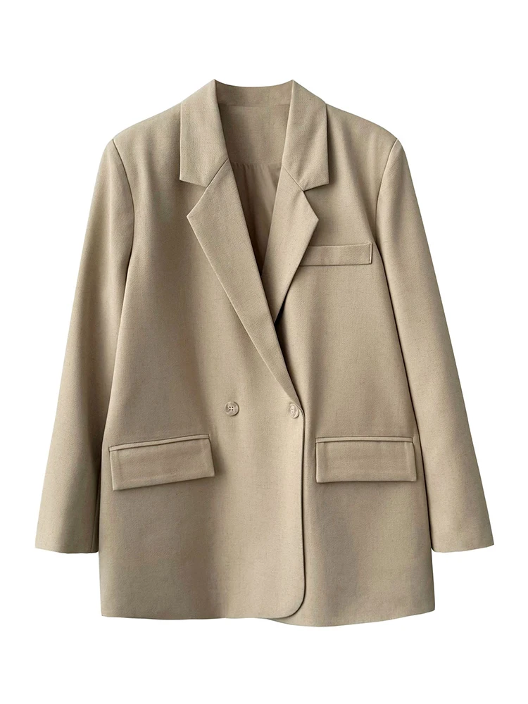 [LANMREM] Back Button Design Blazers For Women Solid Double Breasted Minimalism Office Lady Jackets 2024 Spring New 26D8658