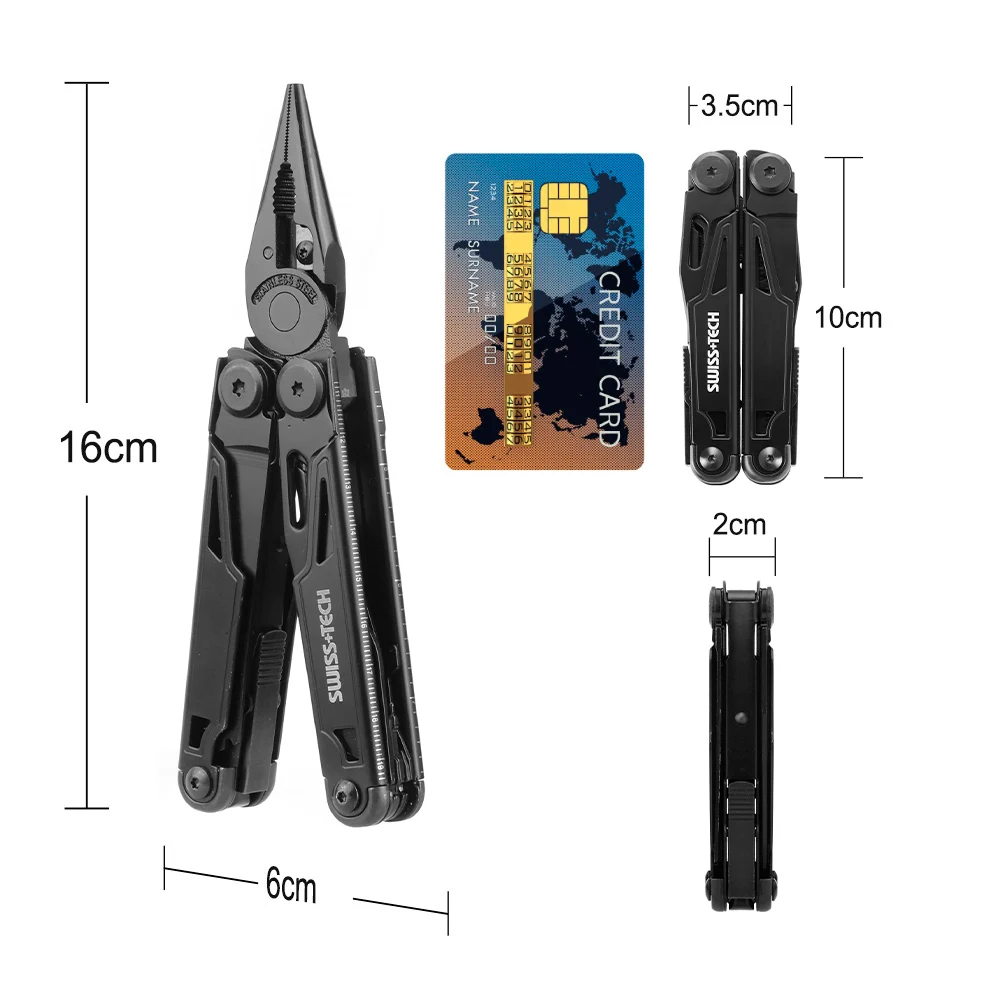 Camping Multitool SWISS TECH-16 in 1 Camping Multitool Multi Folding Plier Wire Stripper Outdoor Pocket Mini Portable