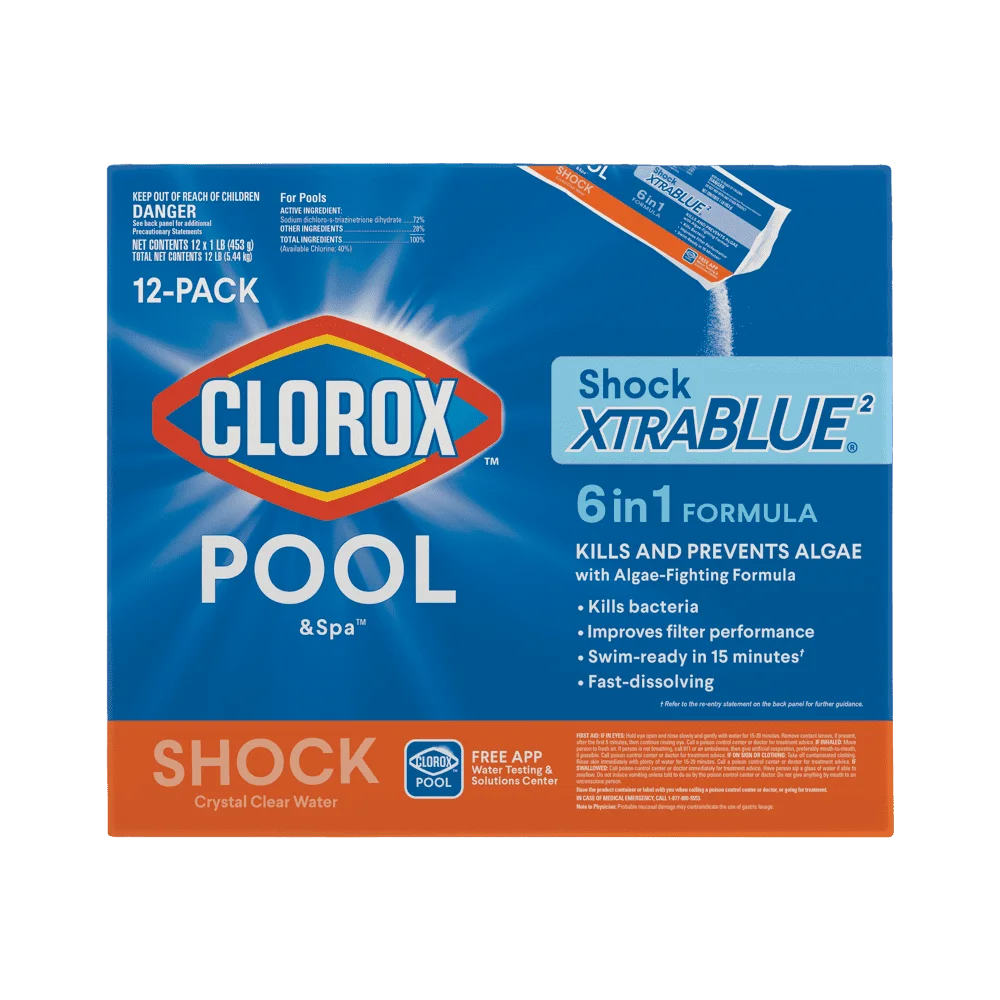 

USA Shock XtraBlue+ Granules for Swimming Pools, 12pk 6 in 1 Multi-functional Pool Shock Crystal Clear Water Kills Bacteria