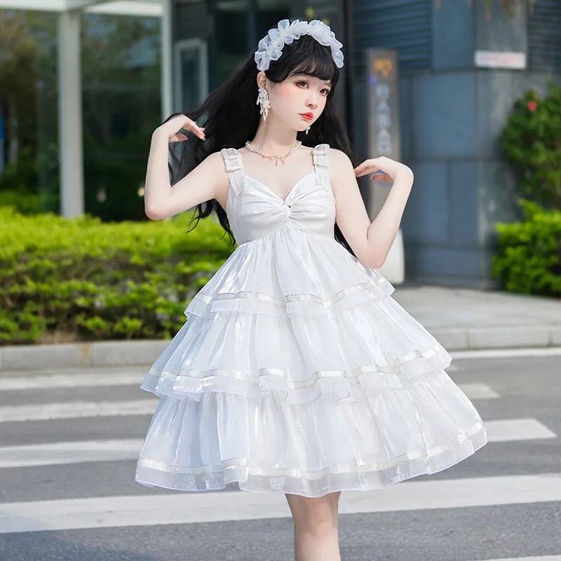 

Three Section Black White Sweet Cool Girls Gothic Harajuku Anime Loli Fairy Lolita Suspender Dress Fashion Japanese Lolita Jsk