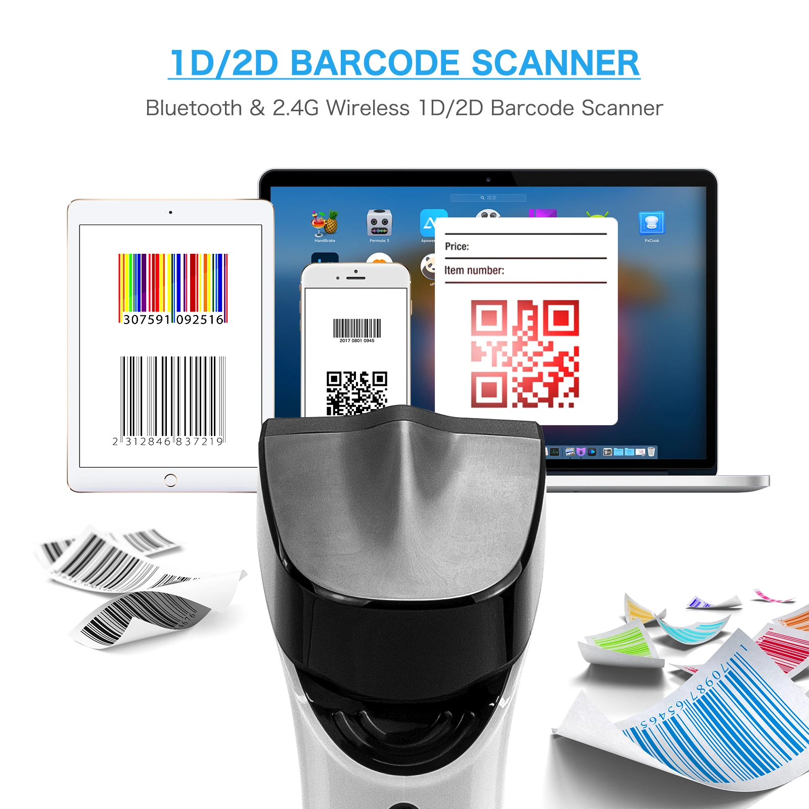 NETUM Bluetooth Wi-Fi 2D Barcode Scanner DS2800 Automatic Wireless QR Barcode Reader scanning DataMatrix PDF417 for POS System