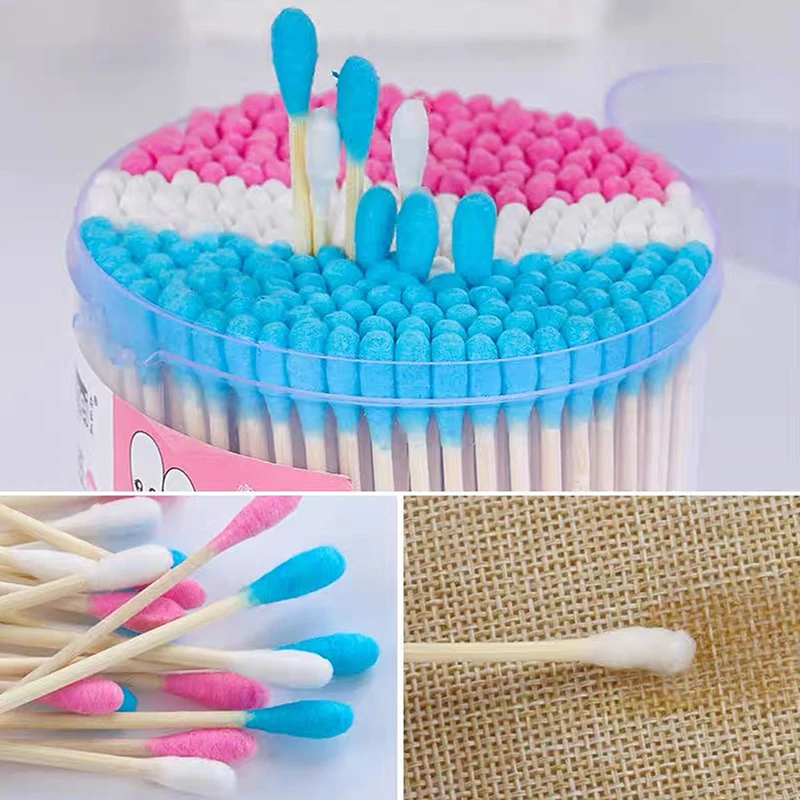 Disposable Makeup Cotton Swab Colored Bamboo Cotton Swab Wood Sticks Soft Buds Cleaning Of Ears Tampons 300PCS