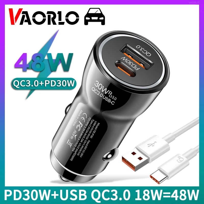 Автомобильное зарядное устройство для телефона TypeC + USB двойная Быстрая зарядка PD 30 Вт + USB QC3.0 18 Вт макс для автомобильного прикуривателя слот для грузовика Универсальный адаптер сплиттер