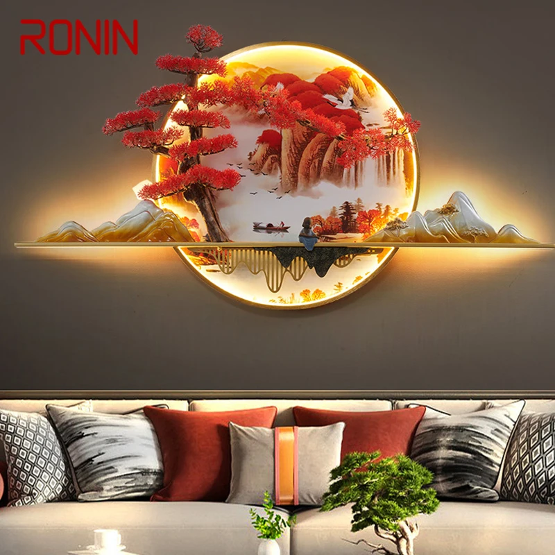 RONIN 모던 그림 벽 조명, 중국 창의적인 풍경, 소나무 벽화 램프, 집 거실, 서재, 침실 장식