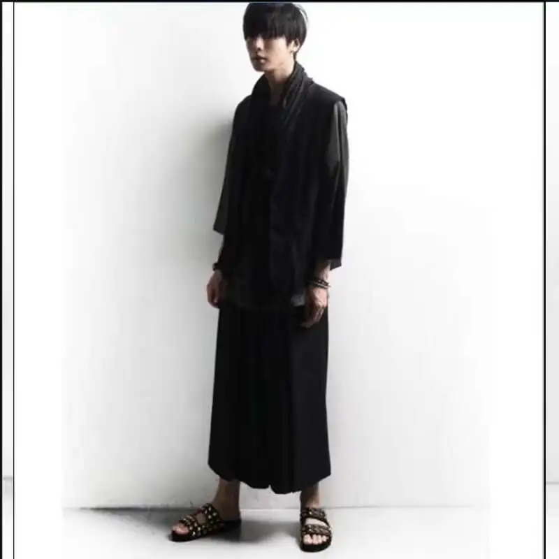 남성용 봄/여름 루즈 피팅 와이드 레그 팬츠 9 분 퀼로트 남성용 대형 캐주얼 바지 고딕 힙합 야마모토 트렌드