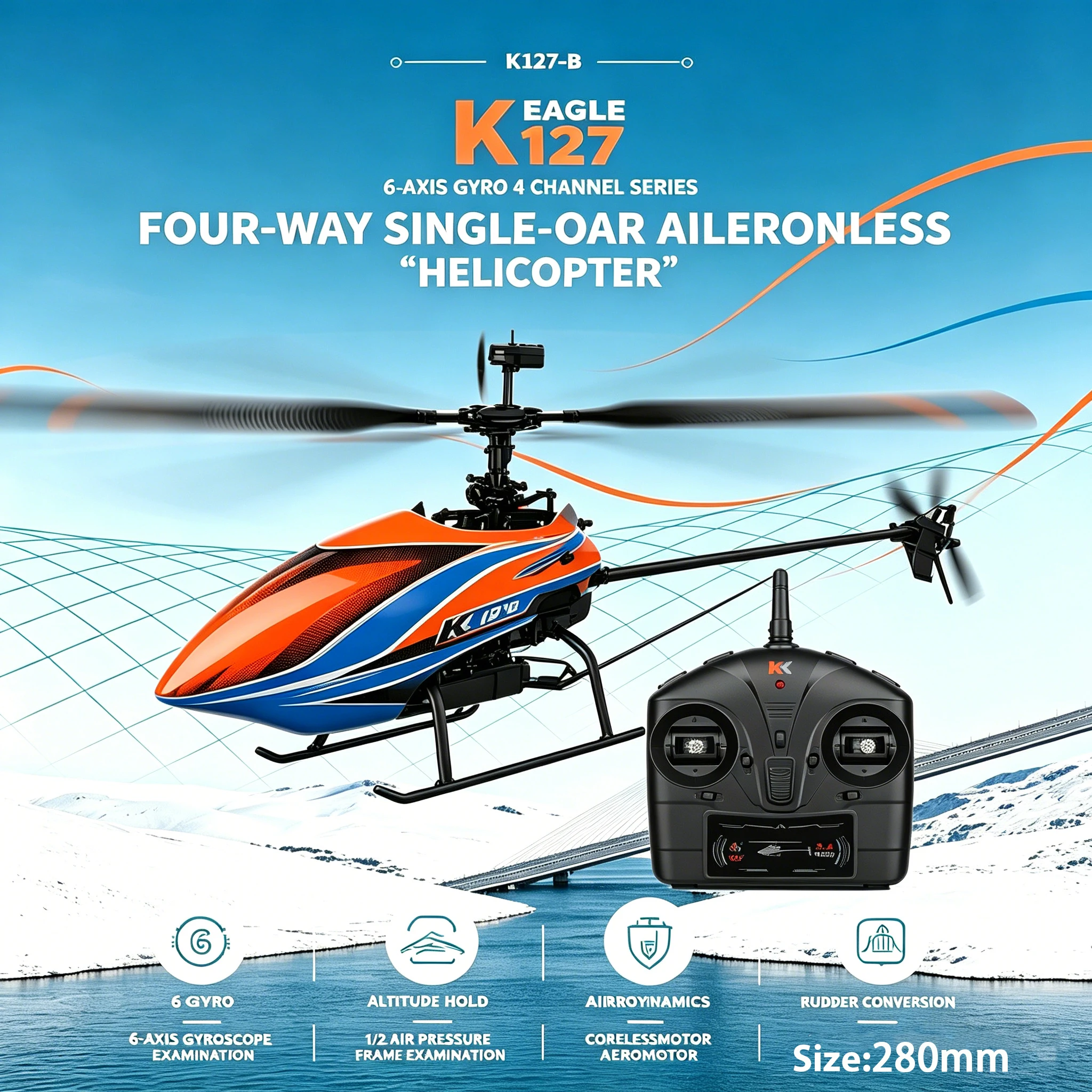 WLtoys K127 Hélicoptère RC 2.4G 4CH Gyroscope 6 Axes - 16min Vol