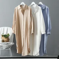 Chemisiers décontractés pour femmes, vêtements coréens, Vintage, lin, coton, mi-long, chemise blanche, hauts chics, printemps automne 2024 2