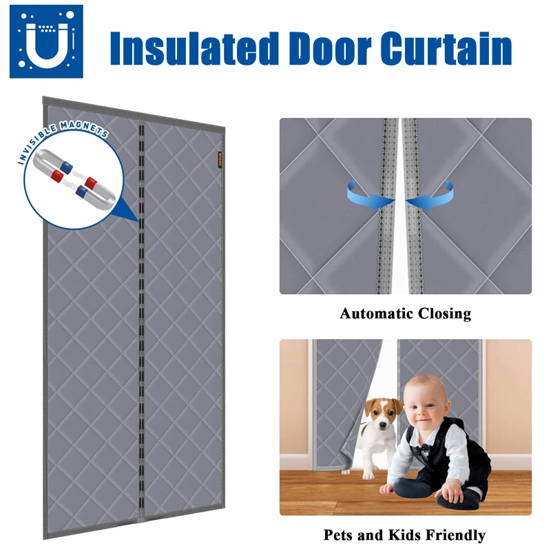 1 set Thicken Winter Door Curtain Magnetic Closed Windproof Cotton Thermal Insulation Keep Warm Heat Reduce Noise Door Curtain