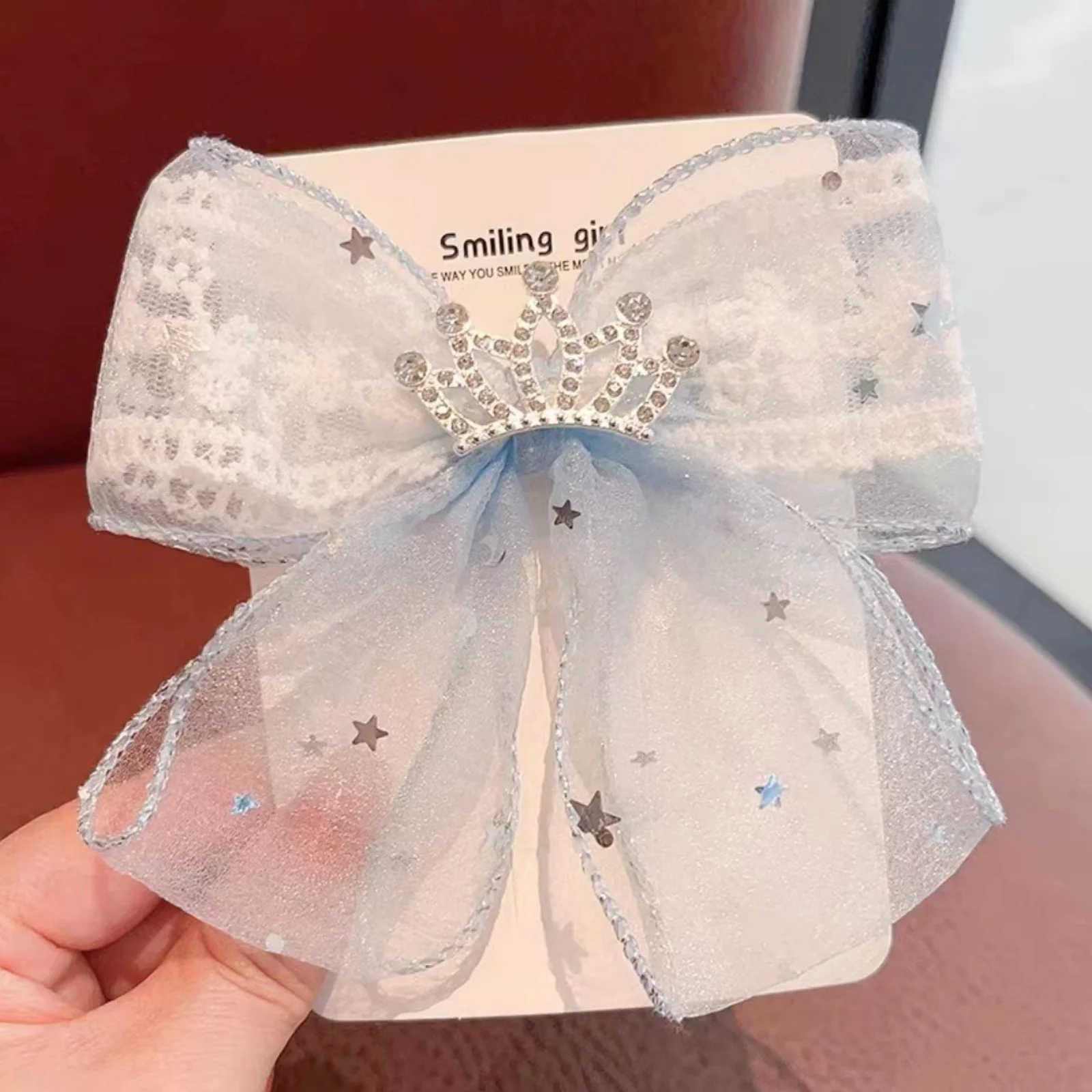 1PC Princess Crown Hair Scrunchies,Lace Tulle Star Hair Bows,Pastel Colorful Hair Accessories For Girls,Glittery Cute Hair Decor