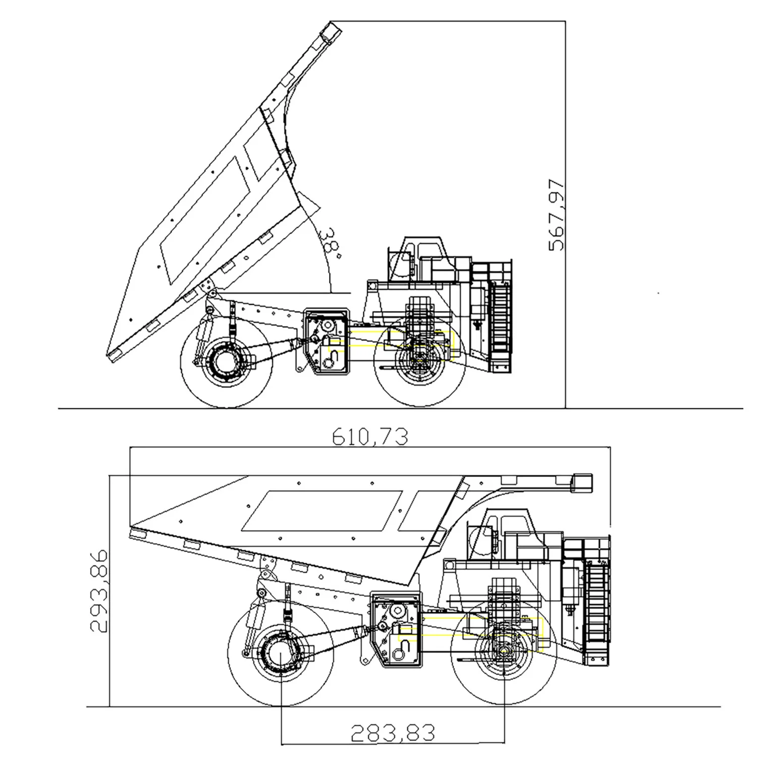 793D RC Hydraulic 1/20 Mine Truck Metal Dumper Painted Yellow Assembled Model Car Radio Light System Warning Sound Toy TH20436 6