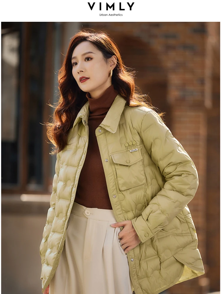 Vimly Women's Winter Lightweight Down Jacket 2023 Warm Long Sleeve White Duck Down Coat Straight Mid-length Outerwears 50650