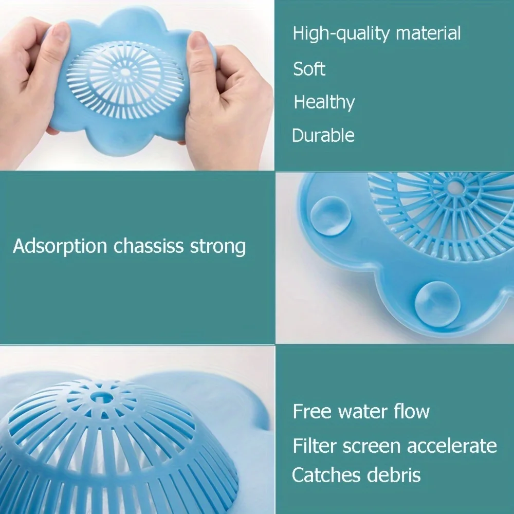 1PC Silicone Hair Catcher Drain Cover No Electricity Needed with Suction Cup Plastic Hair Blocker for Bathtub and Shower