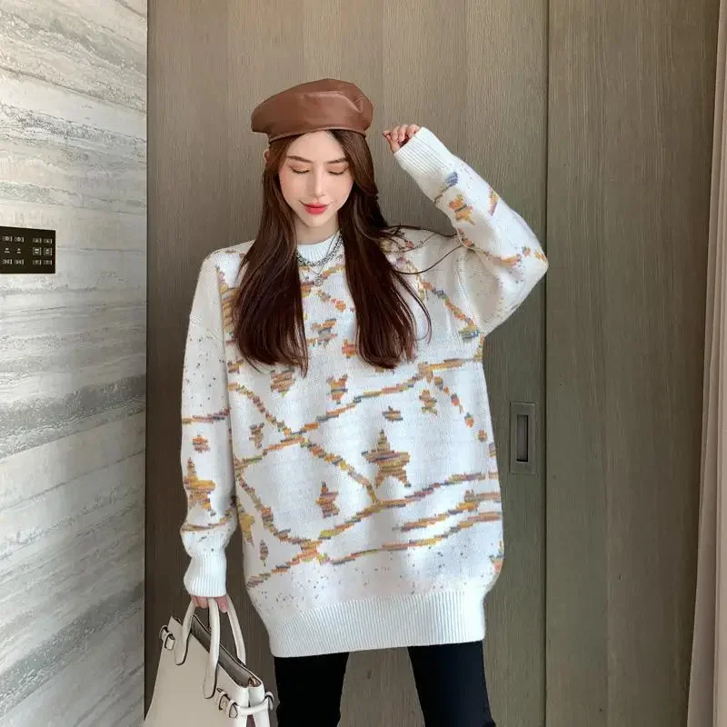 

Soft Waxy Sweater Women's Loose Outer Wear Design Sense Autumn and Winter Gentle Wind Japanese Sweet Mid-length Pullover Sweater