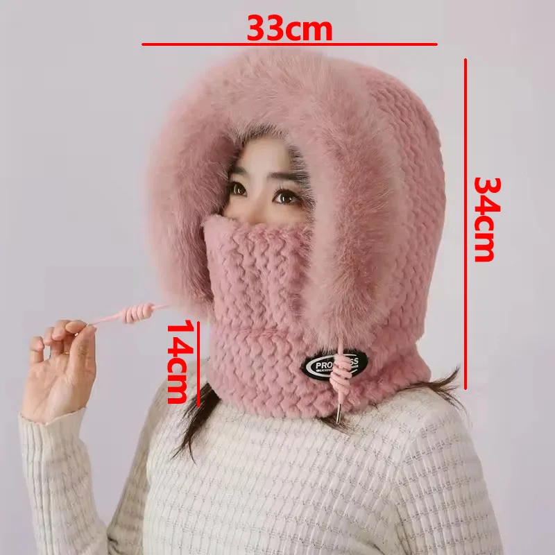 Winter Riding Hat for Women Hood Scarf Mask and Ear Cover Thick Thermal Windproof for Electric Scooter Outdoor Cycling Warmth