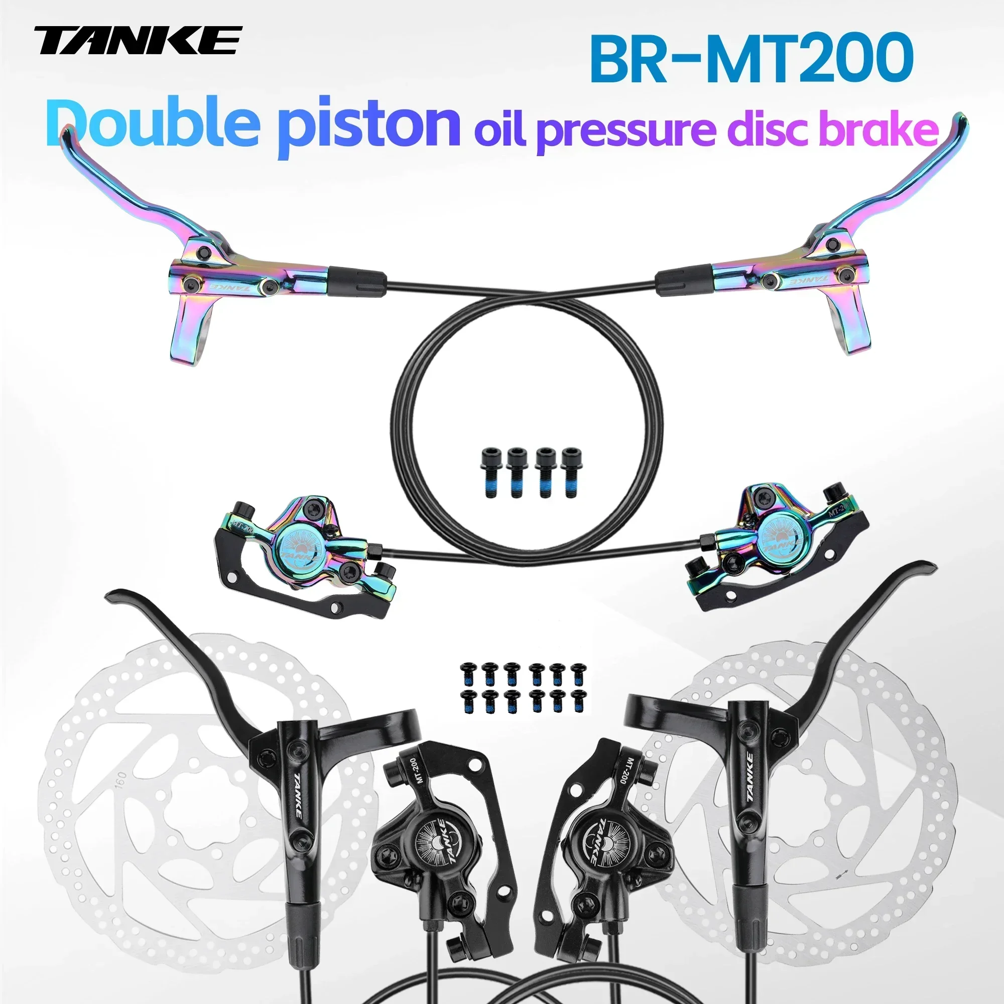Bicycle Disc Brake TANKE MT200 Bike Hydraulic Disc Brake MTB Brake BL BR 800/1600mm Bicycle 2 Piston 3 Finger Steel Lever Bike Parts Upgrade