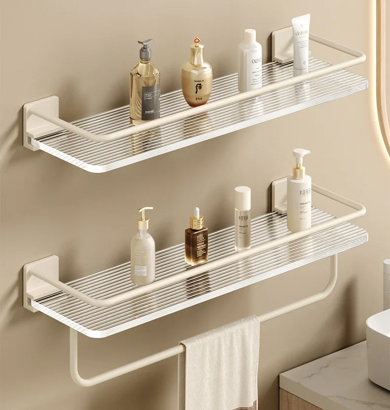 Bathroom Storage Rack Acrylic Transparent Wall Cosmetic Makeup Shampoo Rack Shower Shelf No Drill