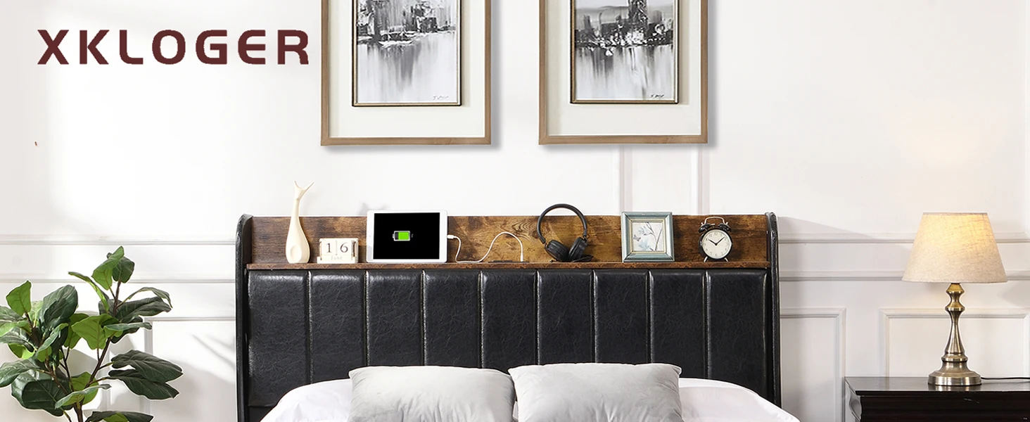 Description Picture 2 of itemBed Frame Queen Size with Headboard, Platform Queen Bed Frame with Storage Drawers & Charging Station, No Box Spring