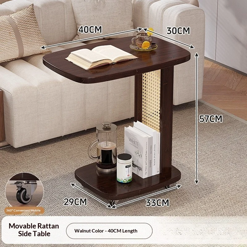שולחן קפה נייד עם גלגלים, שולחן צד לסלון קומפקטי, שולחן קצה לספה, גובה מתכוונן, רהיטי יוקרה לסלון