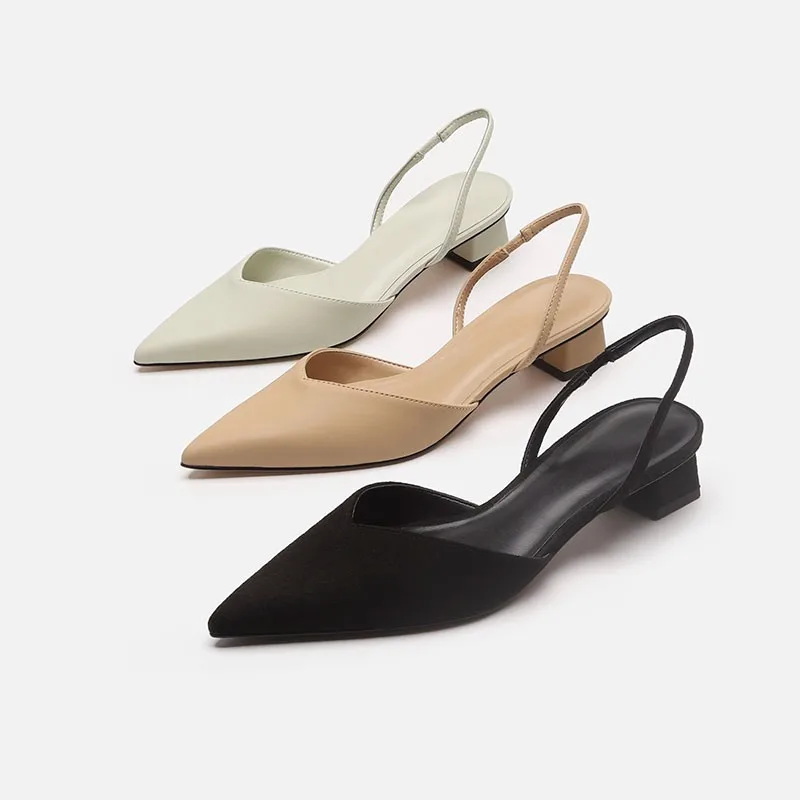 Female Summer Women's Slingback Sandals Fashion Pointed Toe Solid Chunky Heels Lady Dress Shoes women dress shoes,women slingback sandals,women high heels shoes