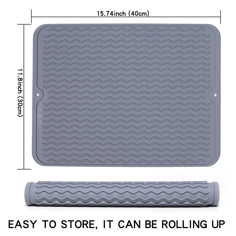 Silicone Dish Drying Mat- 18 x 16 Dishwasher Counter Pad for