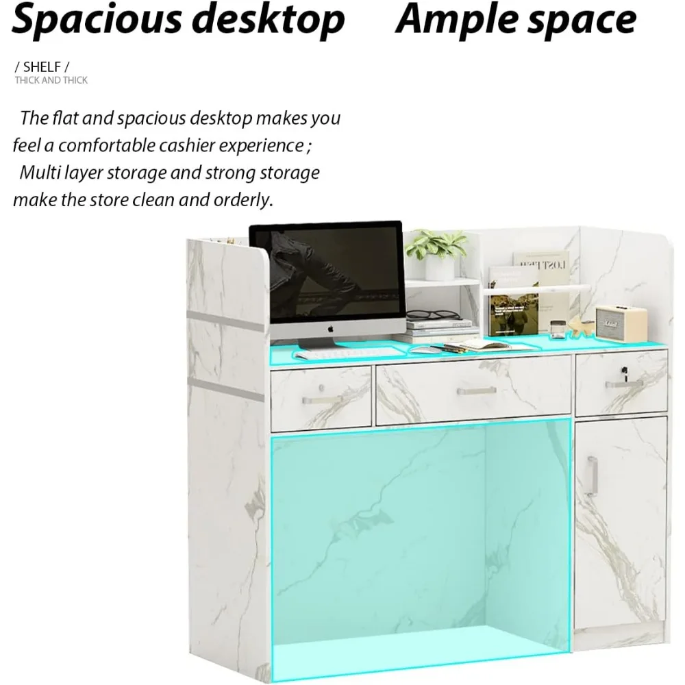 Reception Desk Counter 3 Drawers Storage Shelves Private Panels Salon