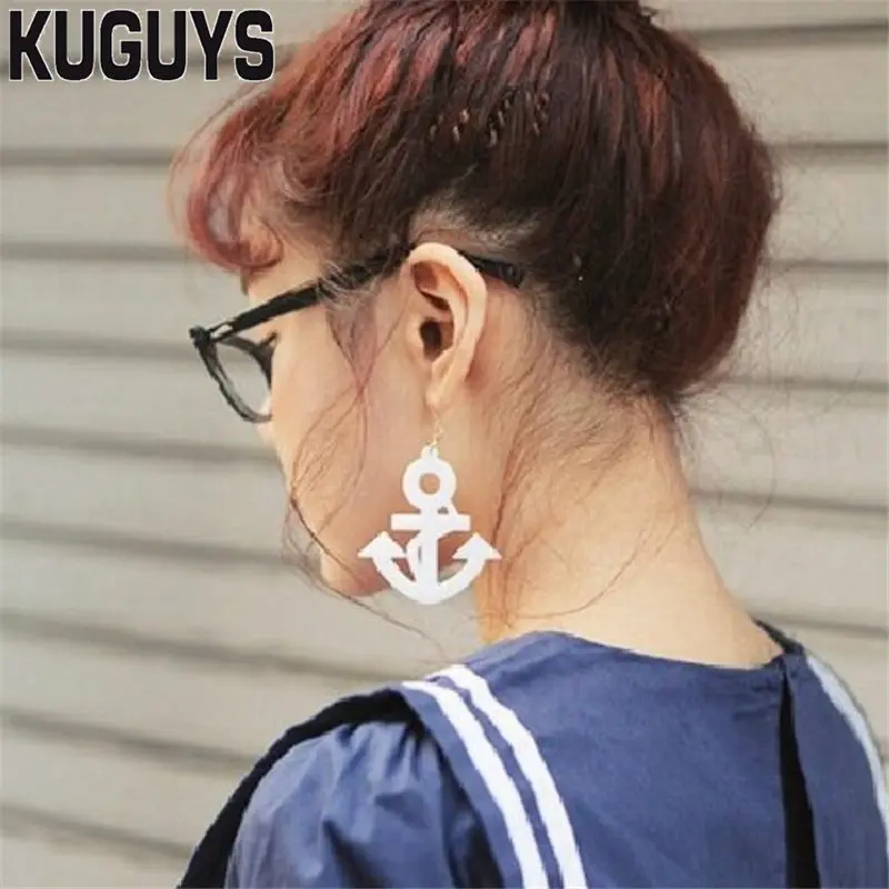 Black White Boat Anchor Drop Dangle Earrings for Women Trendy Girls Cute Acrylic Jewelry Accessories