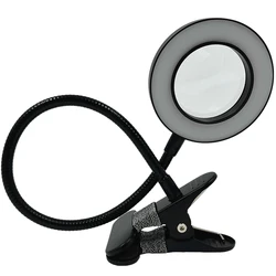 LED Clip - On Magnifying Glass with Light - Portable Desk Lamp for Reading and DIY Repairs (Black)