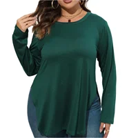 Plus Size Long Sleeved T-shirt Women's Spring Autumn Curve Tops Solid Color Casual Irregular T-shirt Female Base Shirt Top