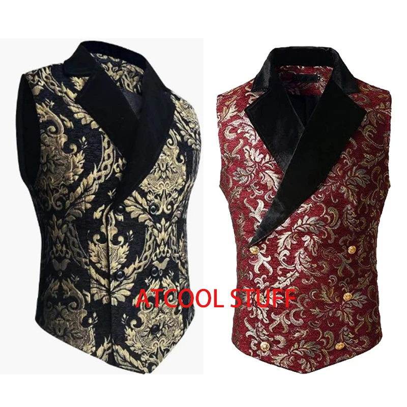 

Men's vintage Jacquard Waistcoat Slim Fit Single Breast Vest Medieval Renaissance Short Sleeveless Jacket Nobles Cosplay Costume