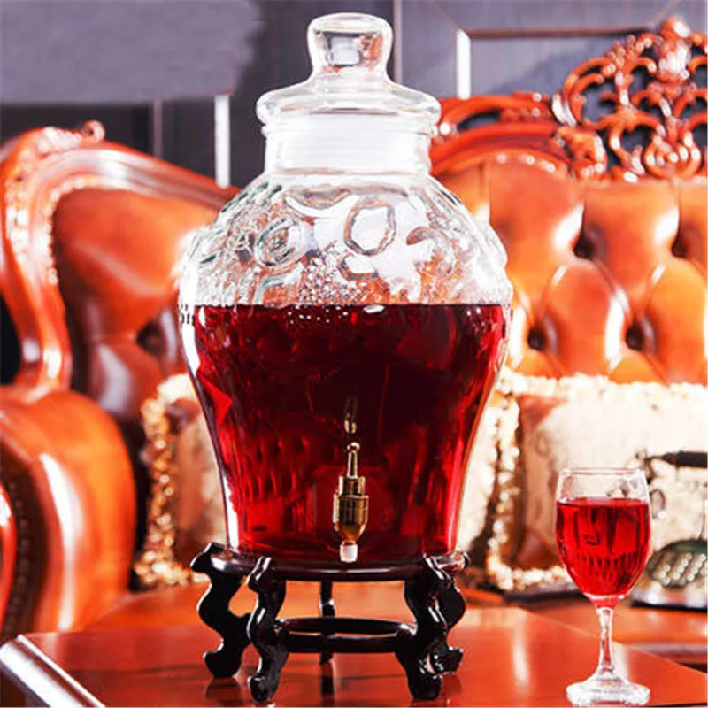 Empty Thick Glass Enzyme Barrel Wine Jar With Tap Non-lead Glass Fruit Traditional Chinese Medicine Alcohol Bottles 2.5L