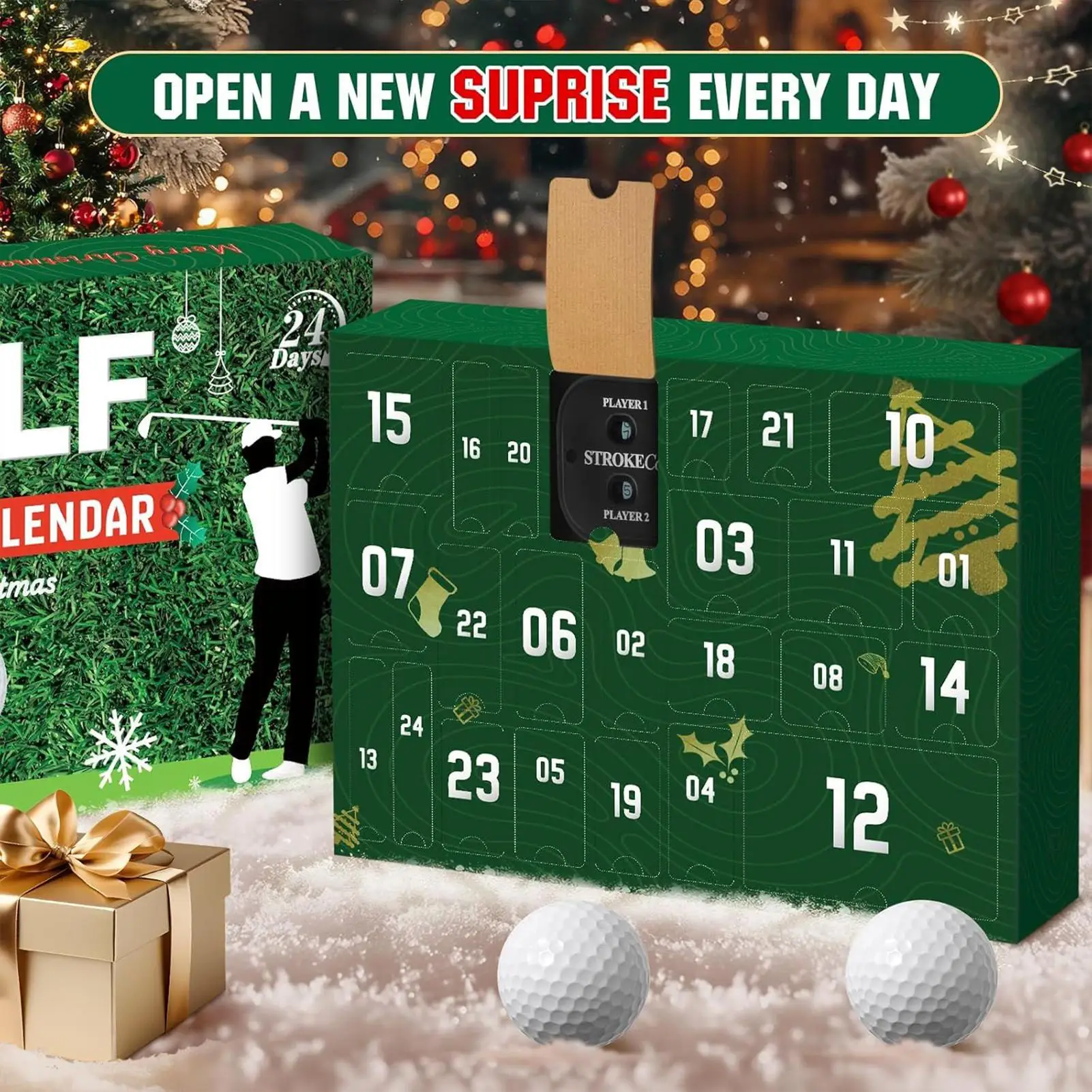 Christmas Calendar Countdown to Christmas 24 Boxes Accessory Set Golf Themed Design for Men Women Boys Girls Stocking Stuffers