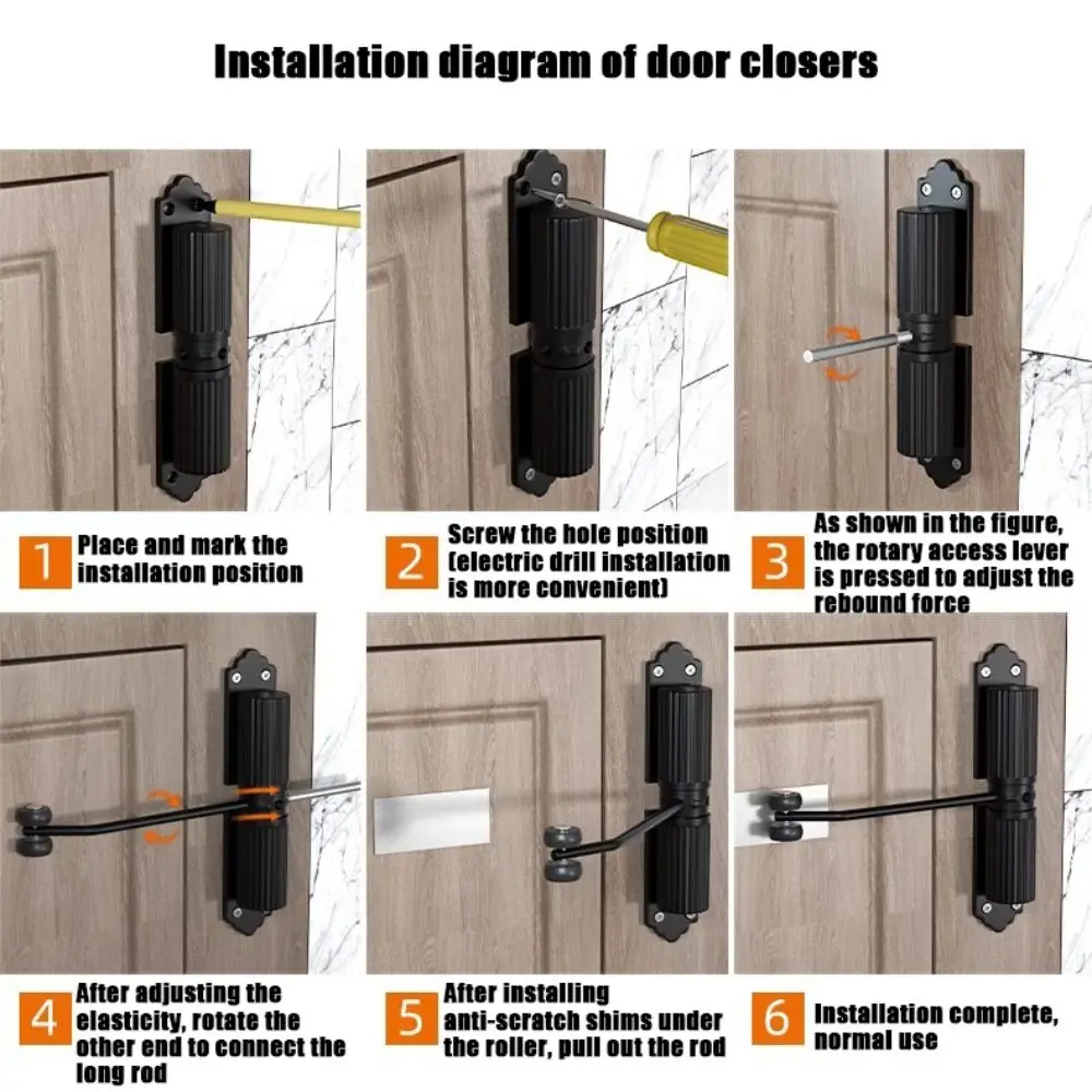 Sturdy Spring Automatic Door Closer Adjustable Mute Door Closing Device Invisible Aluminium Alloy Stopper Children's Room