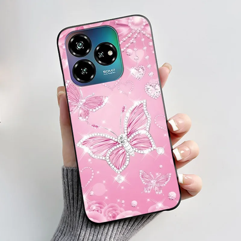 Black Soft Silicone Case with Cute Flower Cartoon Design