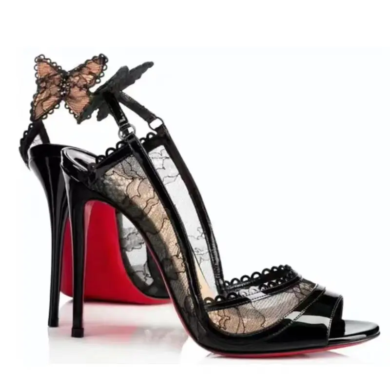 Women Sandals Sexy Lace Bowknot Thin High Heels Women Fish Mouth Elegant Designer Striptease Banquet Dress Shoes Fashion Brand Sandals Women women sandals women high heels