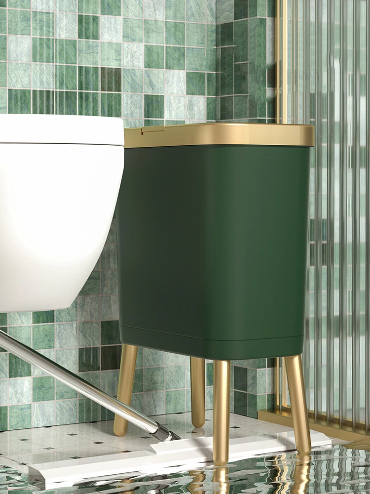 

Waterproof Garbage Tin for Bathroom Golden Large Capacity Trash Can for Toilet