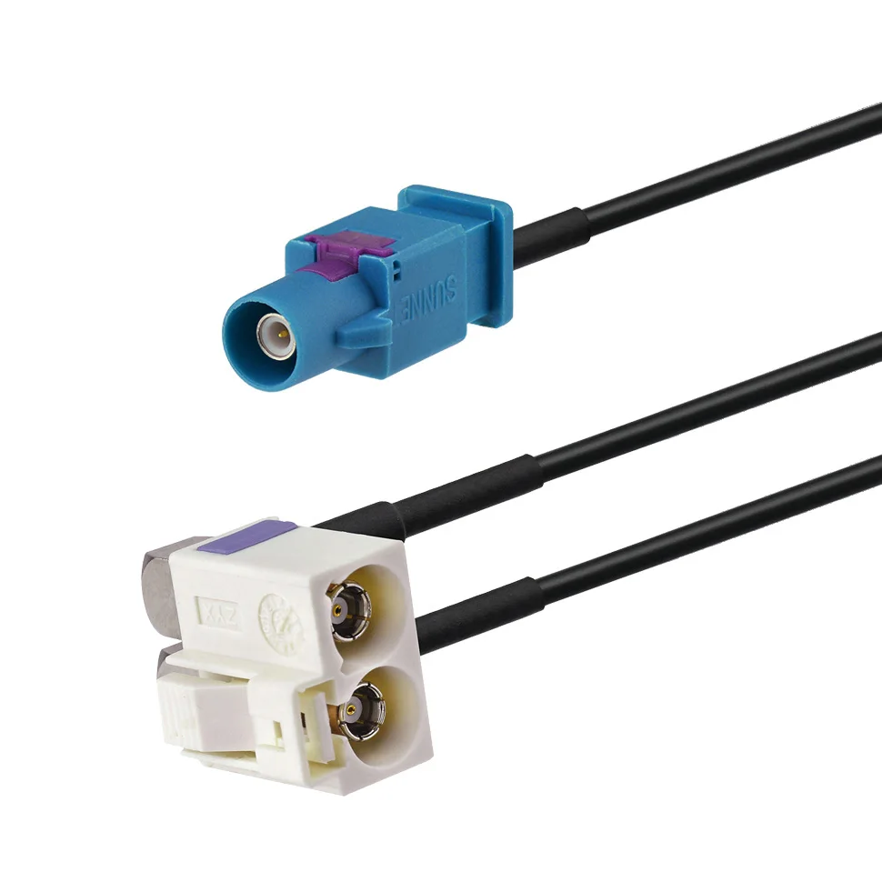 Superbat Fakra Double "B" White Female to Fakra "Z" Male Pigtail Jumper RF Coaxial Cable RG174 30cm for Radio With Phantom