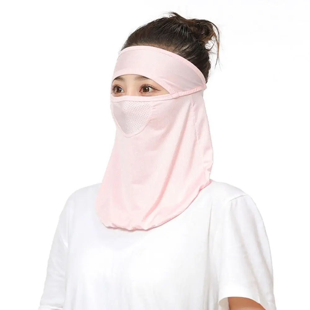Summer Sunscreen Breathable Ice Silk Mask UV Protection Face Cover Face Veil With Neck Flap Adjustable Outdoor Face Shield 4