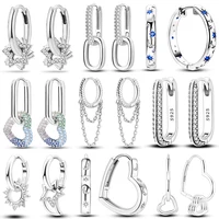 925 Silver Hoop Earrings  For Woman Pendientes Zircon Heart Shape Star Eardrop Original Earring Fashion Jewelry