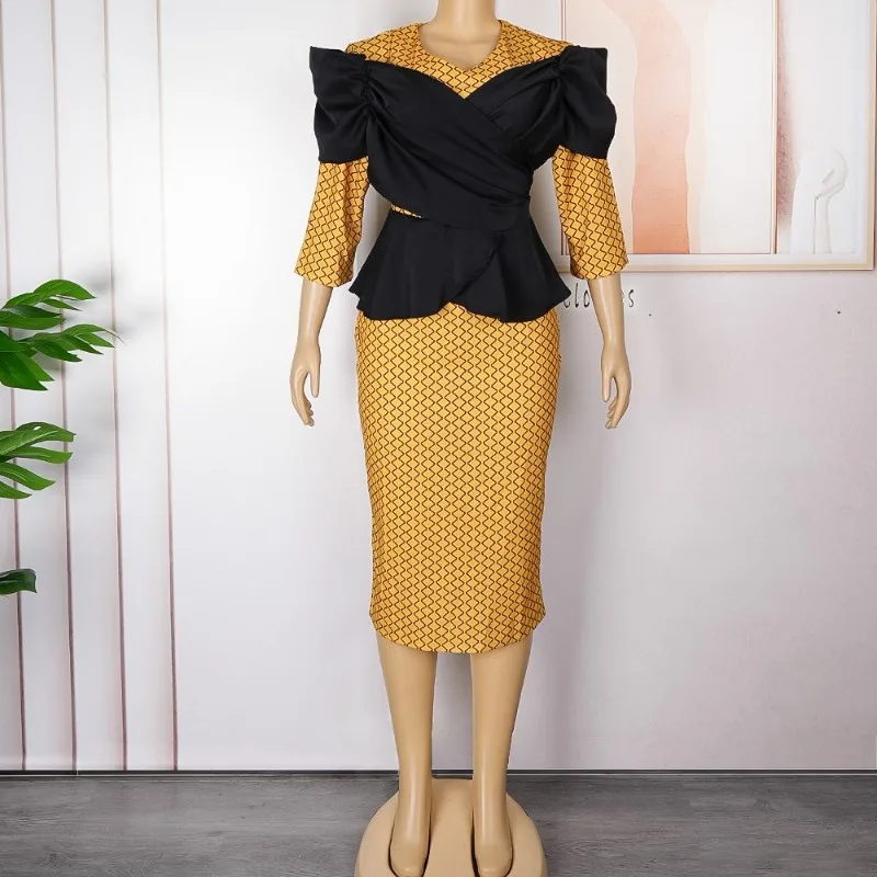 

2024 Spring Autumn Africa Clothing 3/4 Sleeve Dress African Dresses For Women Sexy O-Neck Perspective Slim Office Lady Party