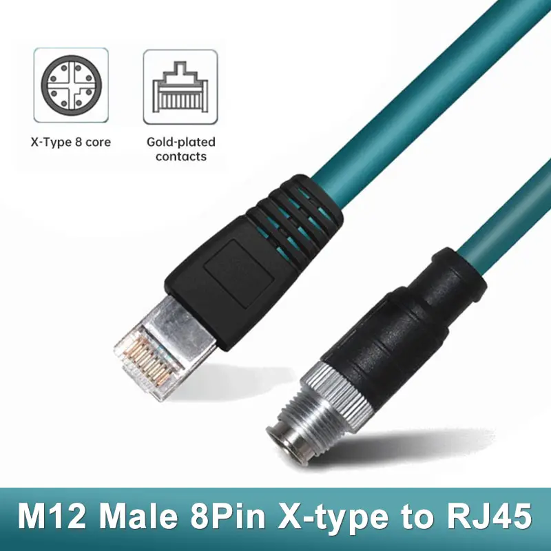 

M12 to RJ45 8 Pin X-Coded Connector Aviation Plug Male Industrial Camera Ethernet Cable IP67 M12 to rj45 Shielded Sensor Wire