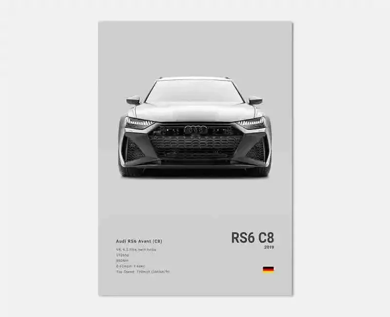 Póster fotográfico de coches alemanes pop Rs3, estético, de lujo, R8, C8, superdeportivo, GTR, SUV, lienzo impreso, arte de pared, decoración de la habitación del conductor del hogar