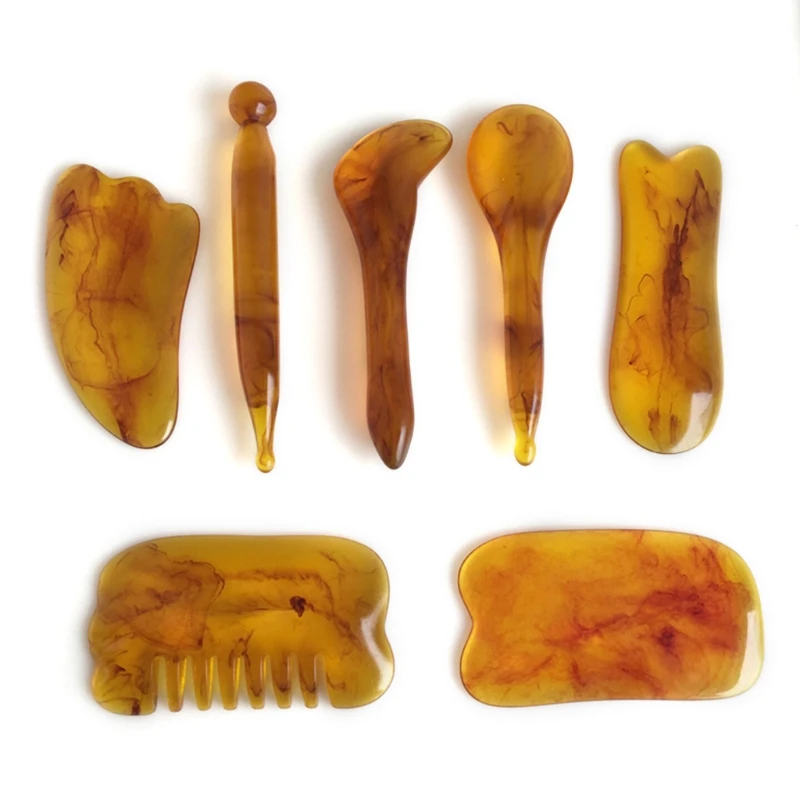 

7pcs Natural Resin Amber Massage Scraping for Face Neck Gua Sha Scraper Therapy New Dropship