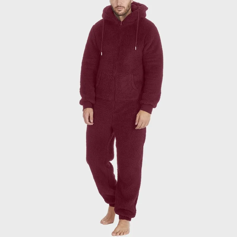 Men's Zipper Warm Plush Thermal One-piece Pajamas for Couples Pajama Man Sleepwear Sleeping Sexy Lingerie Jump Suit men bodysuits men jumpsuits men lingerie