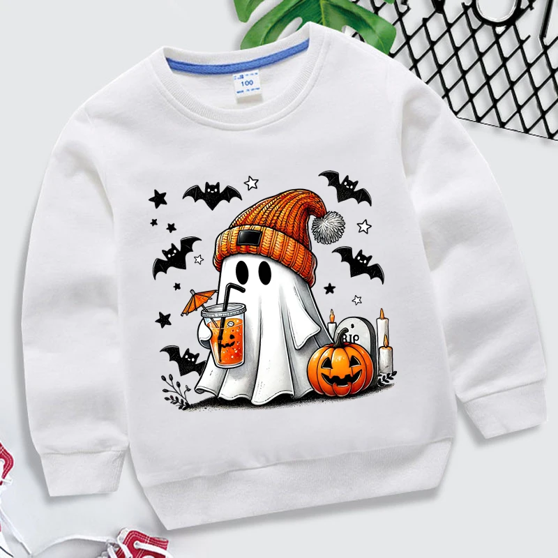 Halloween Ghost Pumpkin Bat Sweatshirt Children Autumn Winter Pullovers Kids Boys Girls O-neck Halloween Sweatshirts 2