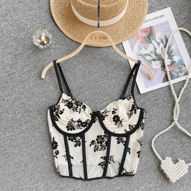 Corset Tank Top Women Strapless Printed Tube Top Womens With Built In Bra  Embroidery Vintage Camis Female French Style Dropship - AliExpress