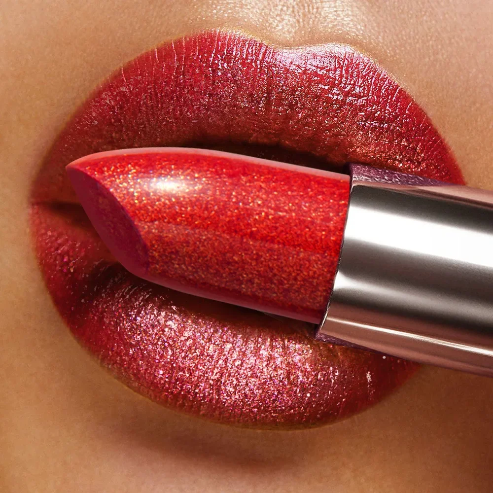 Wasserfester Schimmer-Lippenstift: Perlmuttartiger, feiner Glitzer – langanhaltender Lipgloss für ein geschmeidiges, glänzendes Lippen-Make-up._voghion.com