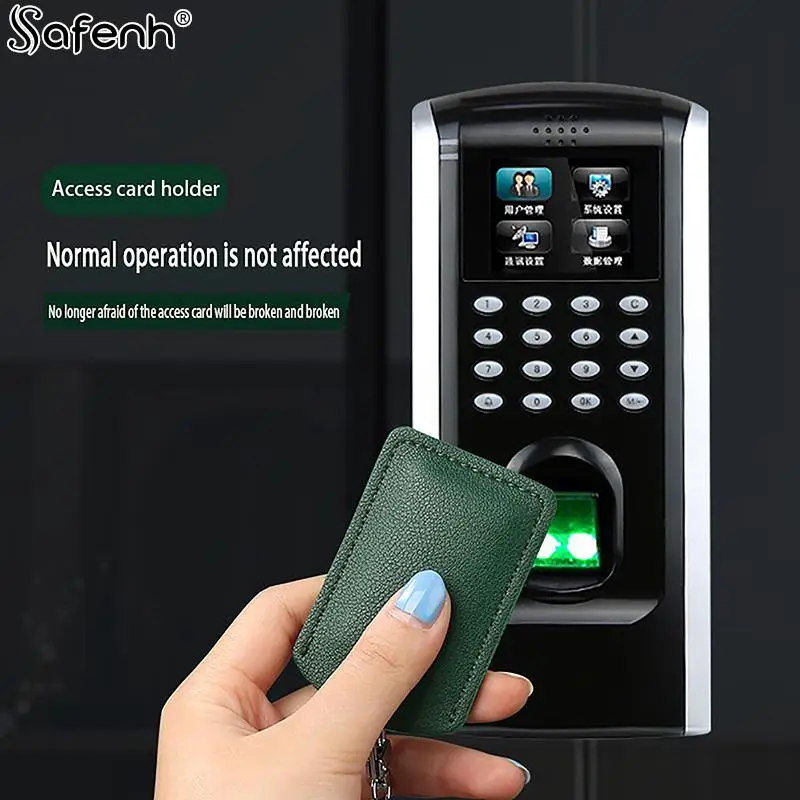 1Pc PU leather Access Card Case Leather Card Holder Keychain Key Ring Door Lock Access Tag ID Card Case Keychain Access Card Bag