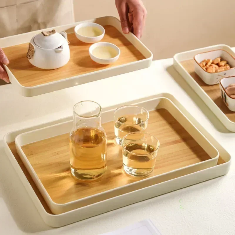 Bamboo Tray Diamine Japanese Dinner Plate Imitation Bamboo Pattern Tea Tray Plastic Storage Thickened Fall-proof