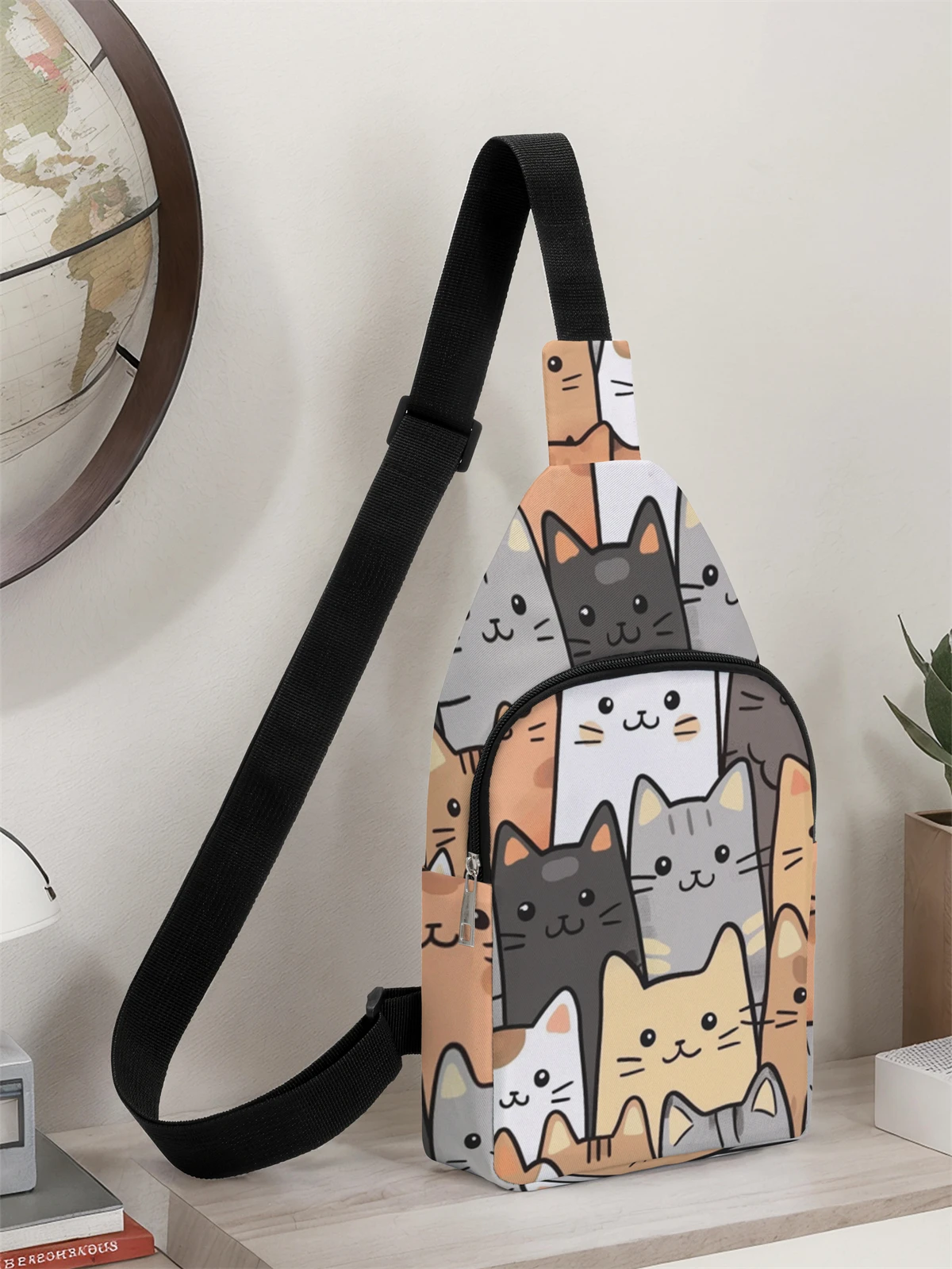 Cat pattern chest bag, multifunctional, lightweight, simple chest bag, suitable for travel and school