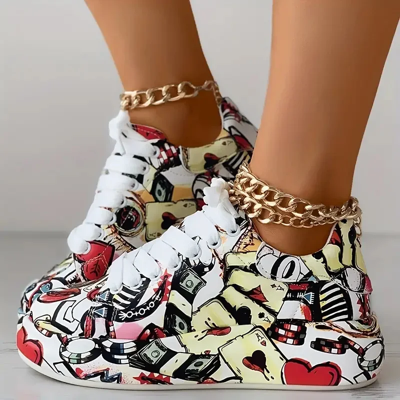 Women Sneakers Thick-soled Shoes 2024 New Summer Hand-painted Graffiti Shoes Outdoor Casual Women Sneakers Zapatos De Mujer 1